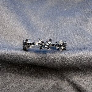 YGI Black Spinel and Silver Butterfly Ring Band